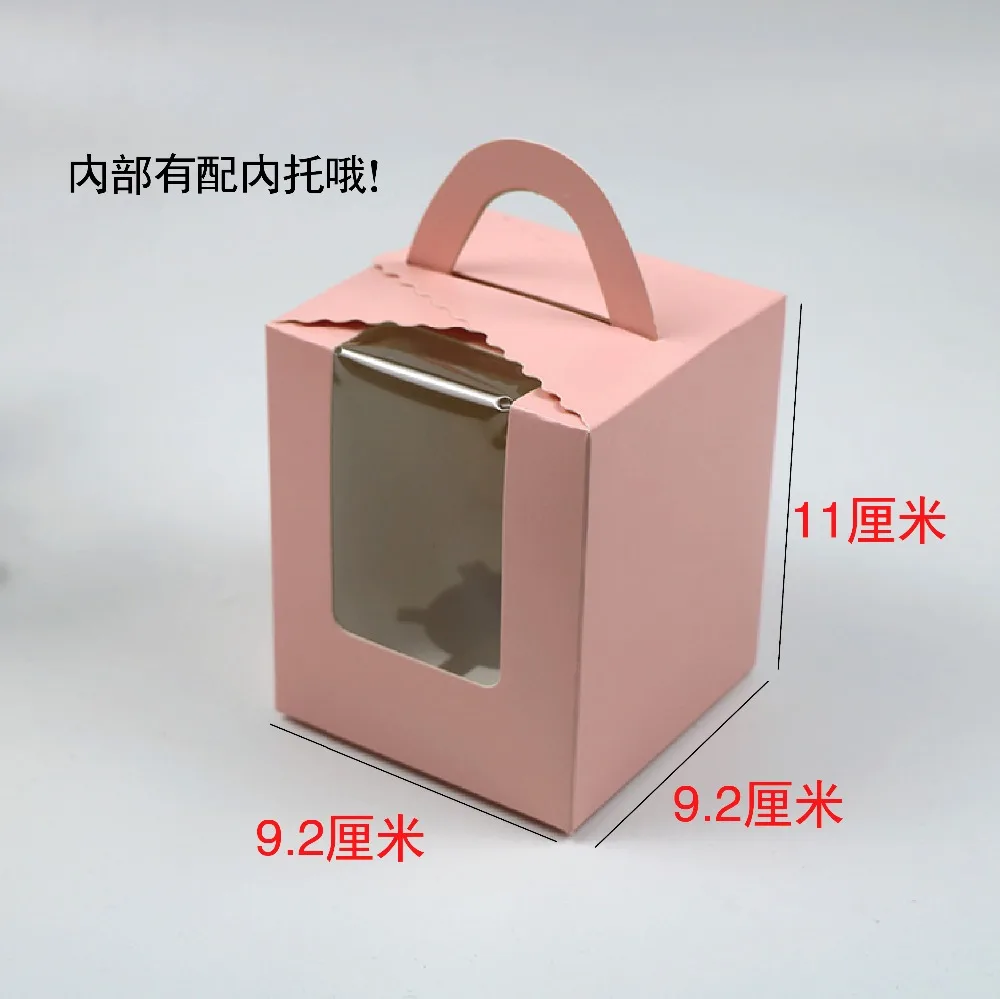 50 шт./лот розовые для капкейков коробки с ручкой свадебной Cake Box и упаковки кексы упаковку