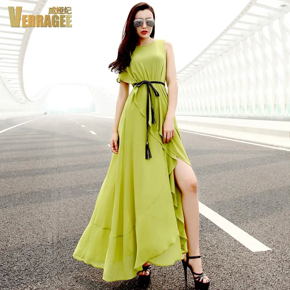 2015 summer new European and American temperament was thin sleeveless dress irregular chiffon large size women | Женская одежда