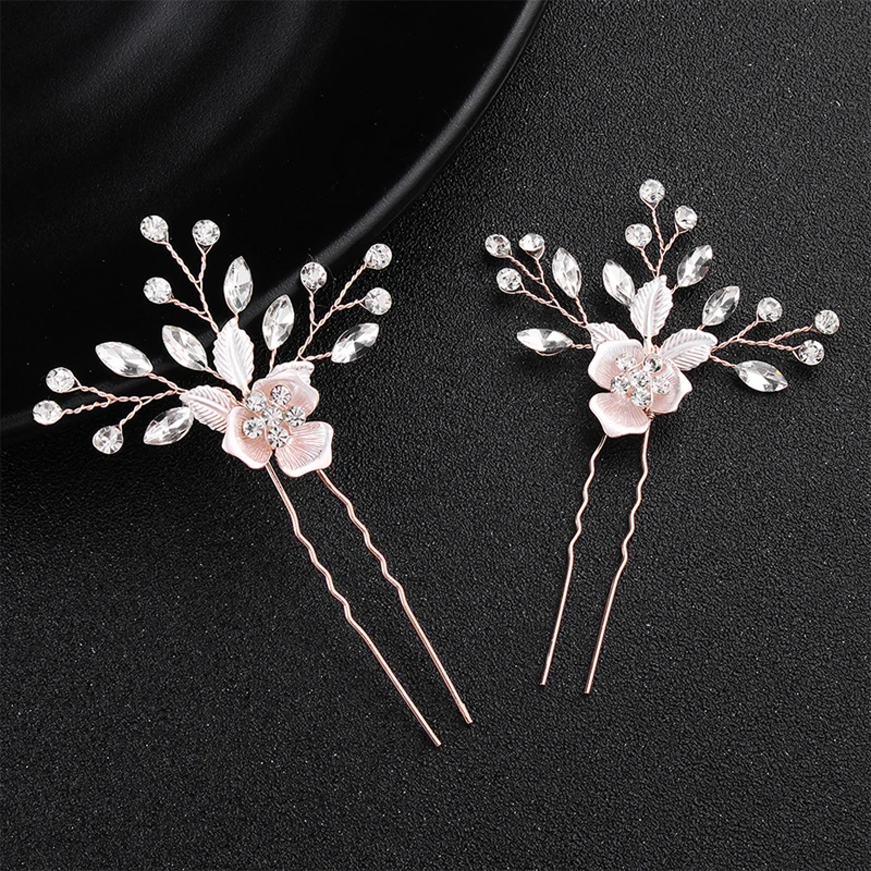 3pcs/Set Wedding Bridal Hair Accessories Rose Flower Crystal Comb And Hairpins Metal Leaves Clip Tiara Bride Costume | Украшения и