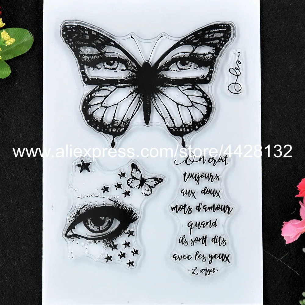 Французский бабочка глаз Скрап фотокарточек резиновые чистый штамп для