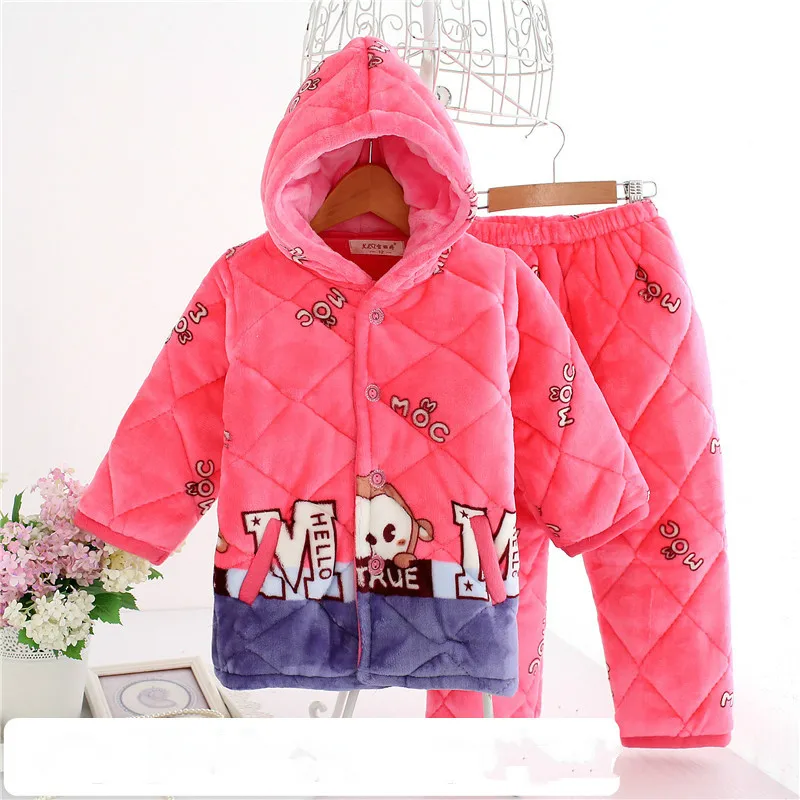 Rose Pajama sets Детские пижамные комплекты, комплекты одежды, плотные фланелевые пижамы, одежда для сна из кораллового флиса, зимние стеганые фланелевые пижамы для мальчиков и девочек - Цвет: Rose Pajama sets