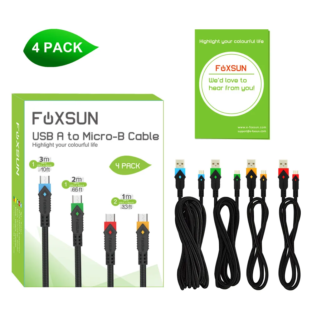 Micro USB 2 0 A кабель Foxsun нейлоновый Плетеный зарядный для Android шнур Samsung Kindle HTC Nexus LG Sony