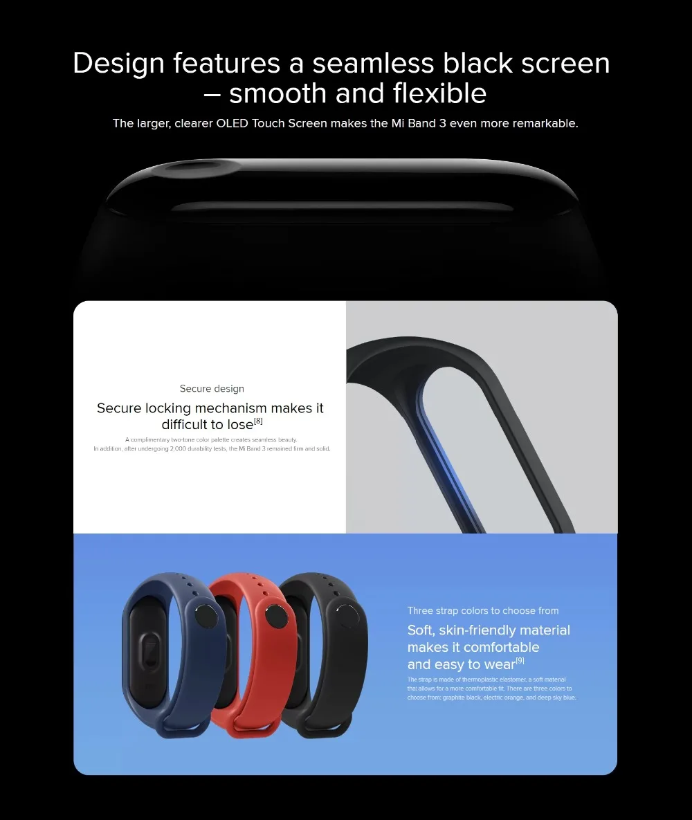 Xiaomi mi Band 3 mi band 3 умный браслет с черным оранжевым синим сенсорным экраном фитнес-трекер для измерения сердечного ритма водонепроницаемый