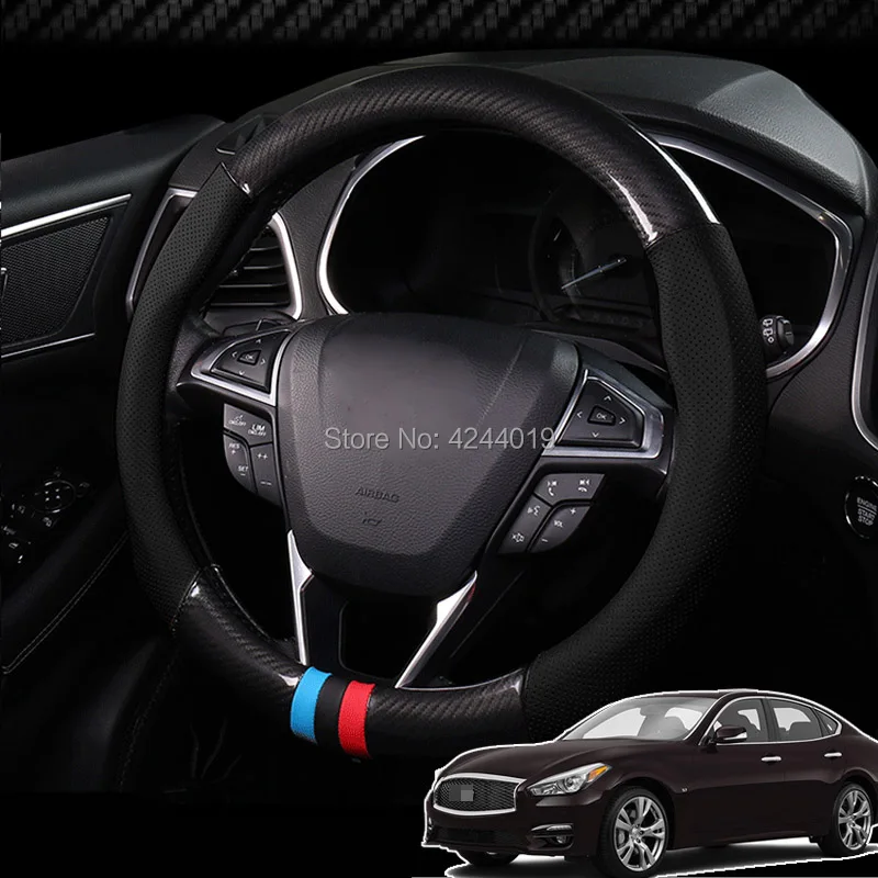 

For Mitsubishi Outlander Diameter 38CM Steering Wheel Cover Anti-Slip Carbon Fiber Top Leather Sport Style car accessories