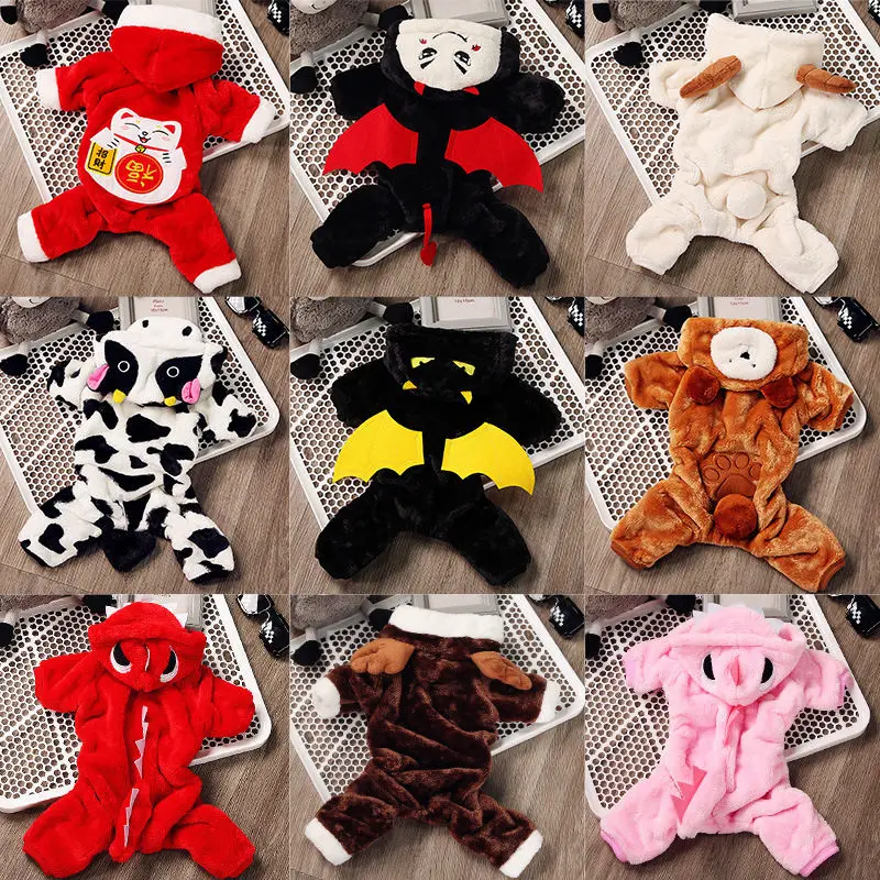YODE Warm Pet Cat Dog Clothes Christmas New Year Monkey Transform Costume Cute Cartoon Dinosaur panda Fleece Hoodies For Chihu |