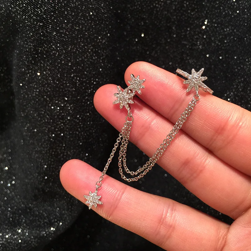 Серьги клипсы с фианитами женские Изящные Ювелирные украшения со звездами из