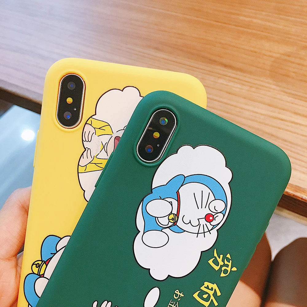 Japan Doraemon Poor Cute Cartoon Matte Back Phone Case for IPhone XS Max XR X TPU Silicone 7 6 6S 8 PlusCover |