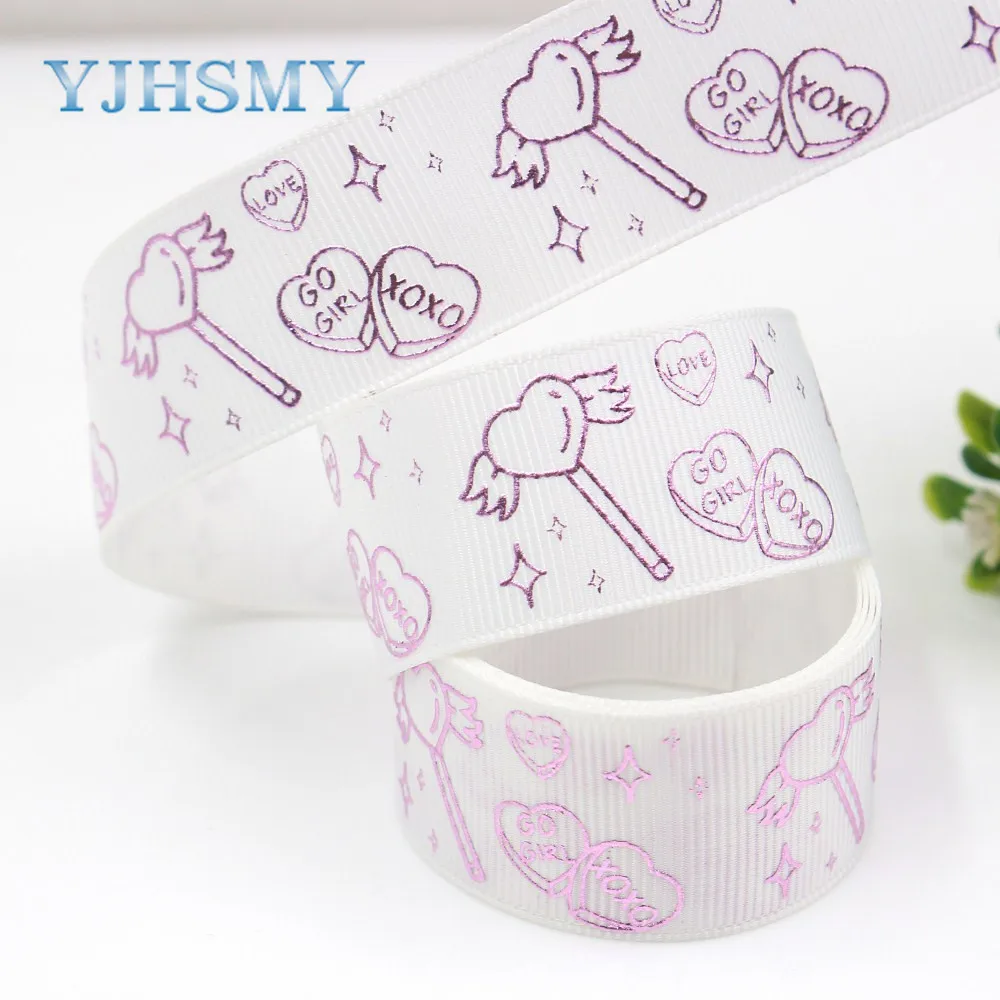 YJHSMY G 18808 892 25 мм 10 ярдов Лазерная Серебряная Любовь Печать grosgrain лента DIY головной