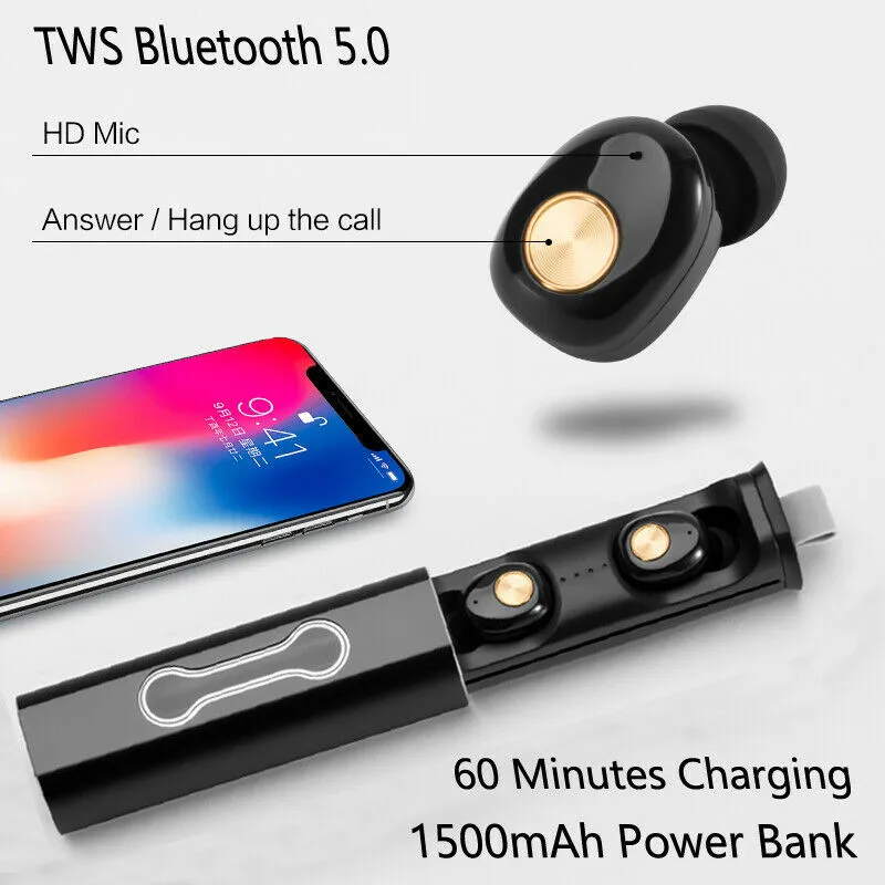 TWS Bluetooth 5 0 гарнитура беспроводные наушники мини 3D стерео с зарядным чехлом 1500 мАч