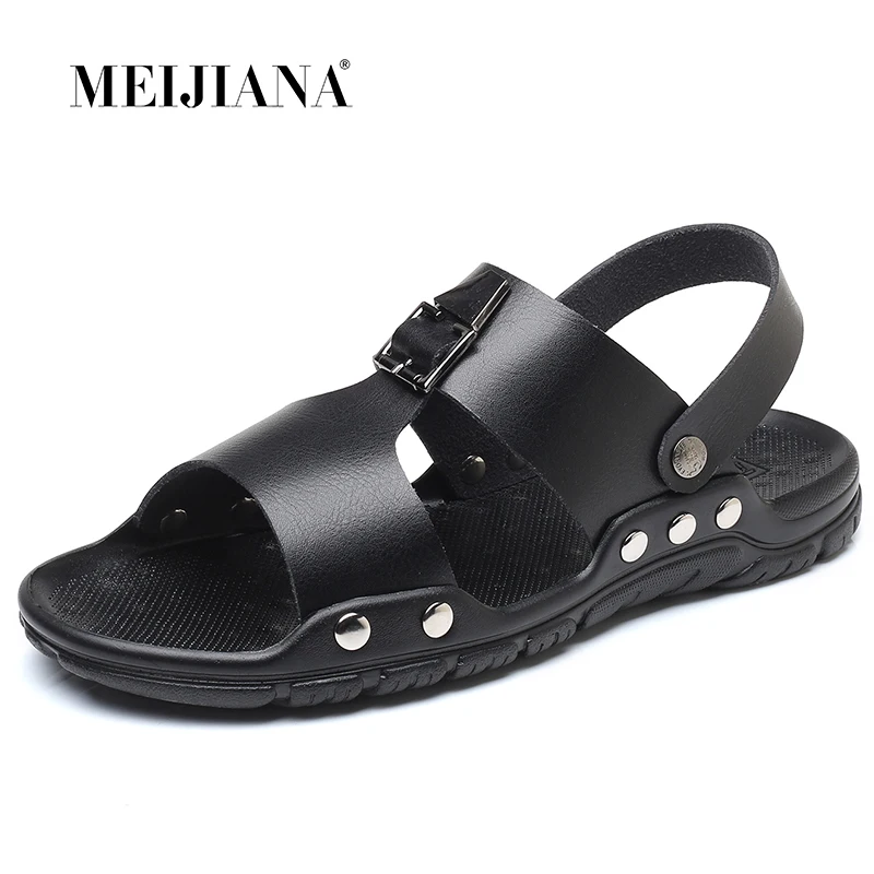 

2018 Summer Big Size Men's Sandals British Fashion Genuine Leather Beach Shoes Mens Casual Massage Non-Slip Large Slippers Flats