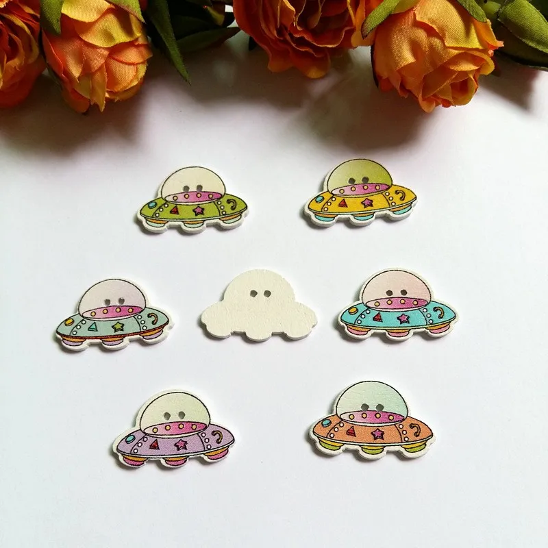 50 шт./лот деревянные пуговицы Kawaii космический корабль декоративные с 2