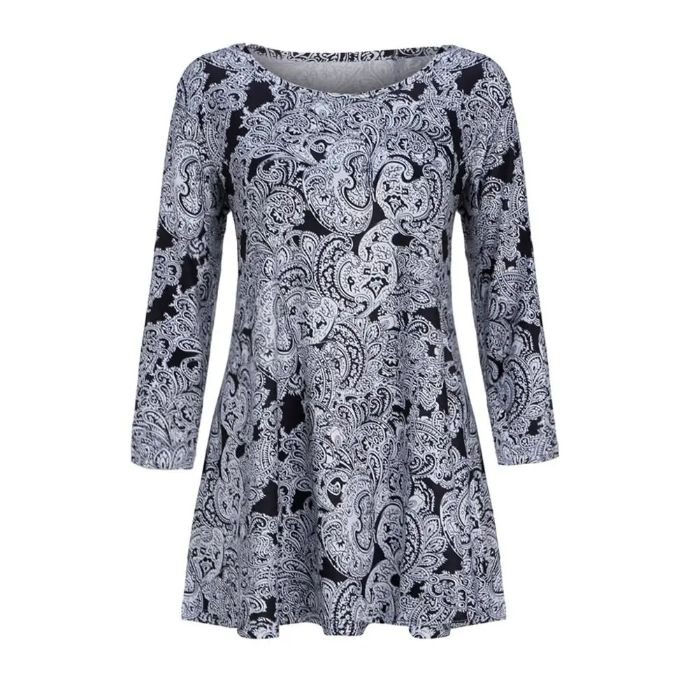 Топ женский с цветочным принтом модная Повседневная Туника рукавом 3/4 и круглым