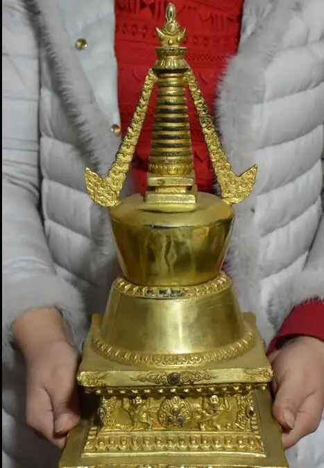 12 "Старый тибетский буддизм Бронзовый свинка храм ступа Будды башня пагода