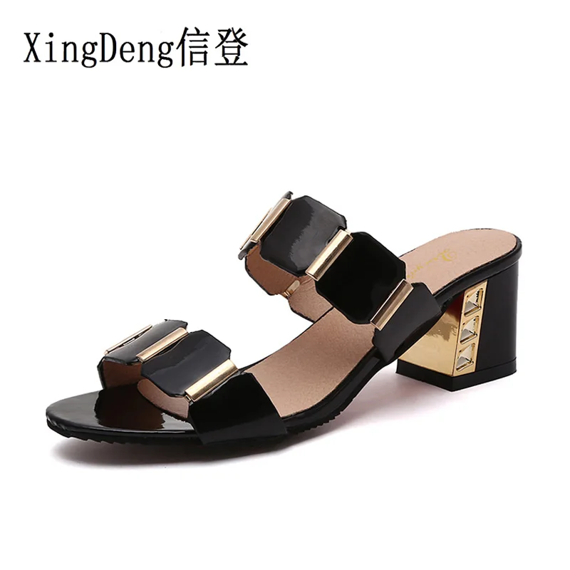 XingDeng/женские модные элегантные шлепанцы с открытым носком летние женские