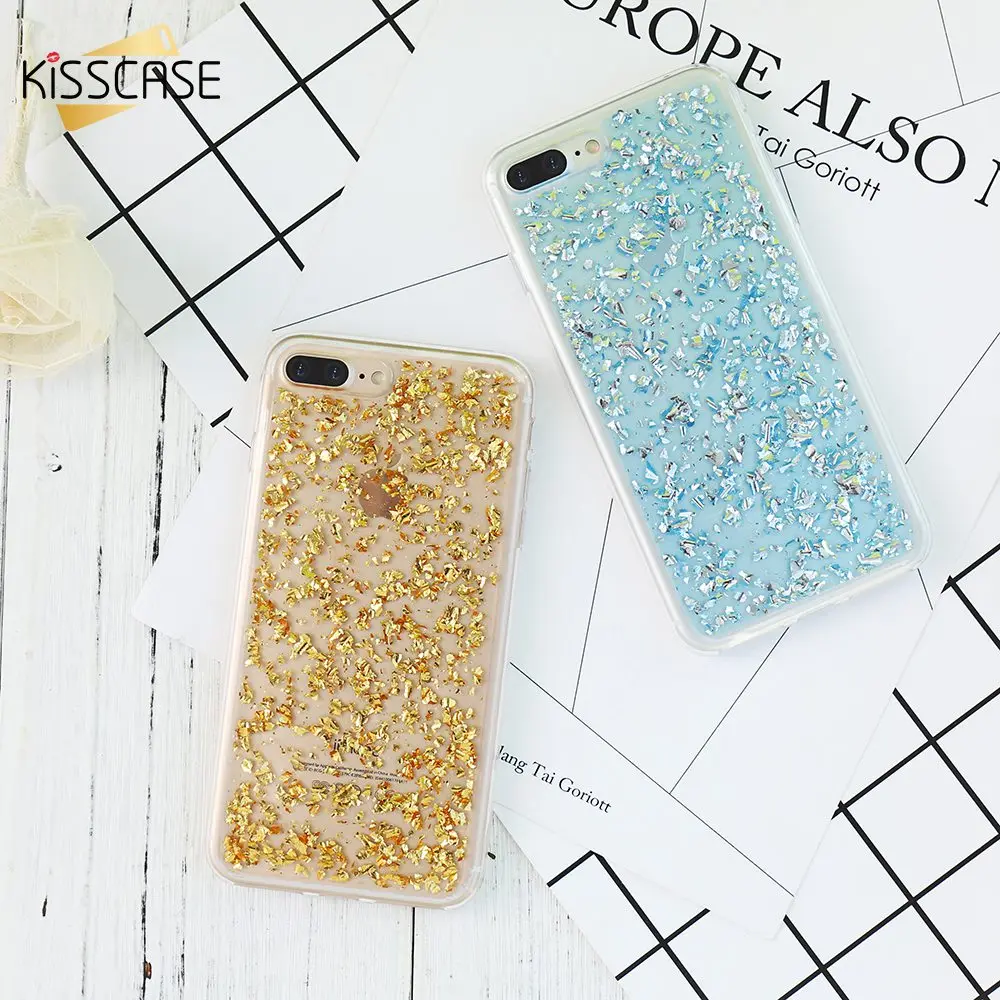 Чехол KISSCASE Bling Paillette для iPhone X 7 8 6 6S Plus 5 5S SE с золотыми блестками Мягкий чехол из ТПУ