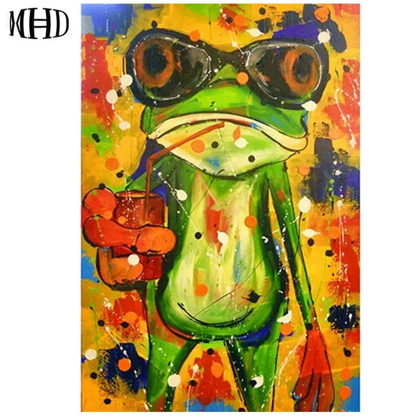 

MHD NEW 3D Diamond Frog Color Full & Round DIY Diamond Embroidery Cartoon Diamond Cross Stitch Crystal Mosaic Watercolor Frog