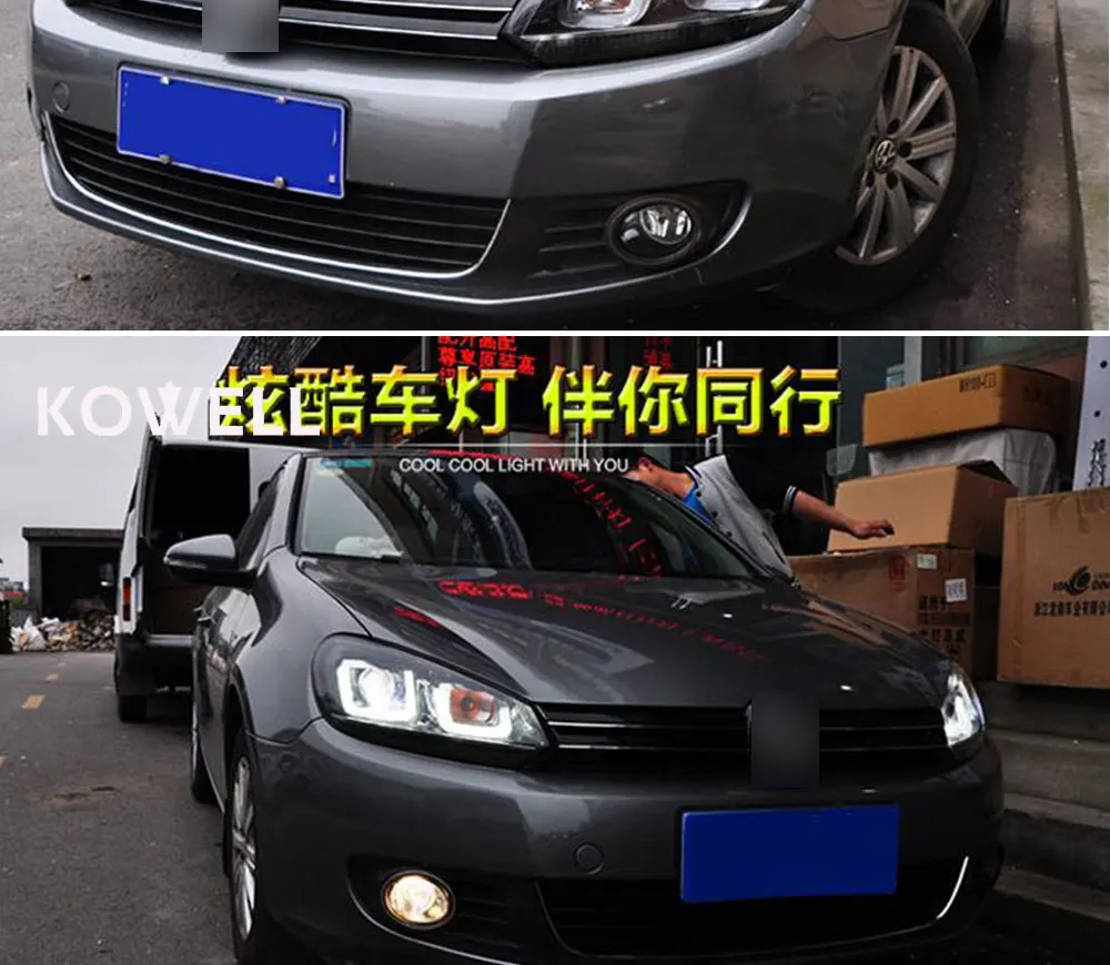 KOWELL автомобильный Стайлинг для VW golf 6 GTI фары 2009-2012 golf mk6 GTI светодиодный фонарь DRL Hid вариант Angel Eye Bi Xenon