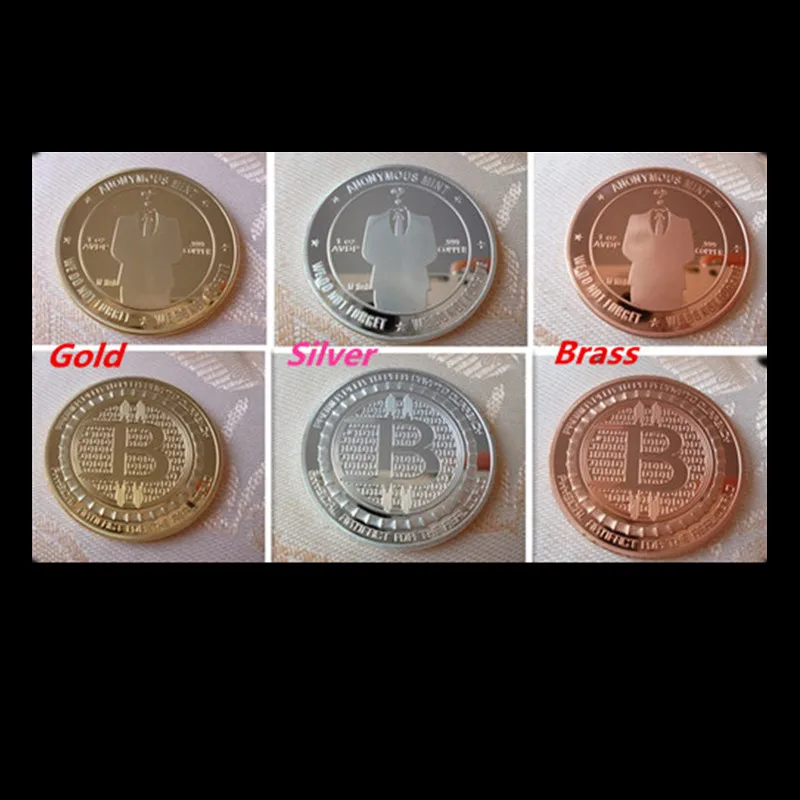 3 шт. микс 3 разных интернет-тема валюты аноним Биткойн посеребренный позолоченный латунь 40 мм сувенирное украшение монета