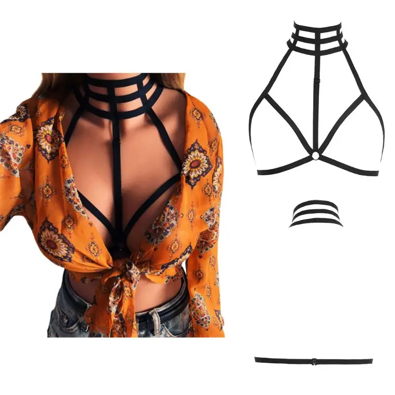 

Womens Sexy Halter High Neck Cage Bandage Lingerie Bustier Hollow Out Strappy Harness Bra Erotic Open Cup Underwear Crop Top
