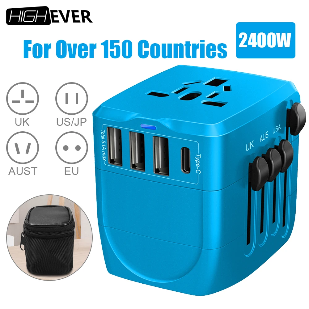 Highever 2400 W Универсальное USB зарядное устройство Международный адаптер для