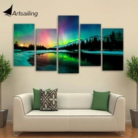 hd printed 5 piece canvas art aurora lake mountain landscape painting living room decoration poster free shippingny 6320