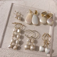 ears high 2019 korean new design freshwater pearls heart geometric long drop earrings for women elegant pendientes jewelry gifts
