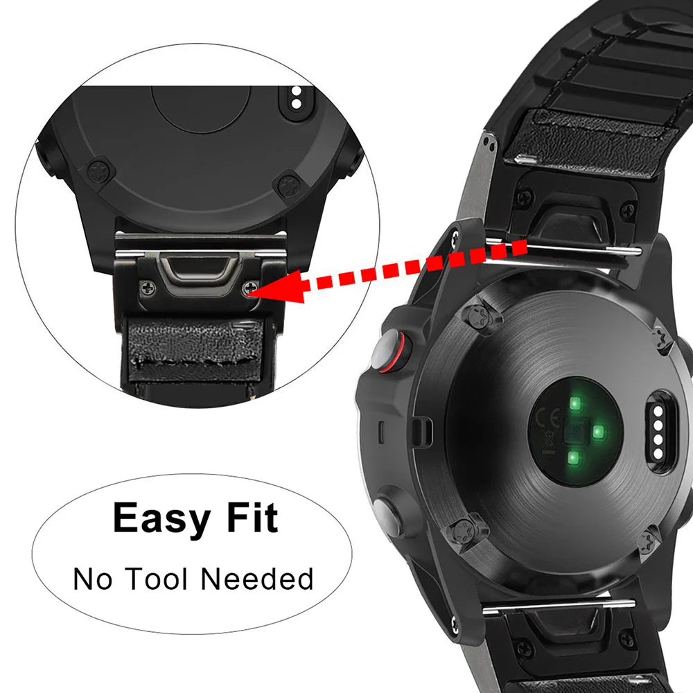 Металл Quick Fit натуральной кожи ремешок 22 мм 26 мм для Garmin Fenix 5X/5X Плюс/5/5 плюс/3/3 HR силикона Гибридный Группа ремешок
