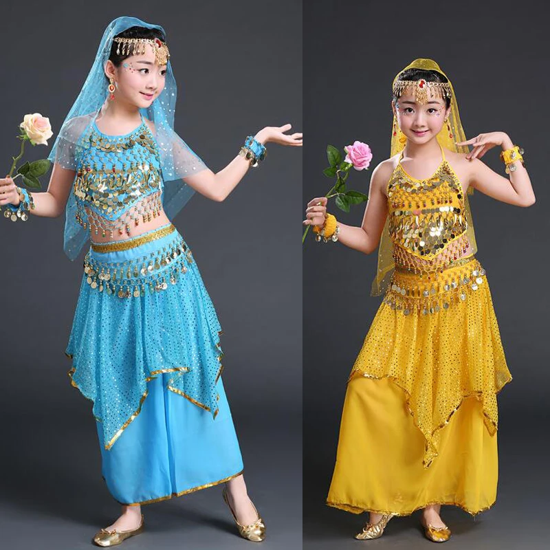 4 шт. детский костюм для танца живота девочек индийское танцевальное платье