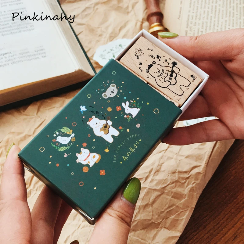 4 шт. винтажные деревянные и резиновые штампы для скрапбукинга канцелярские