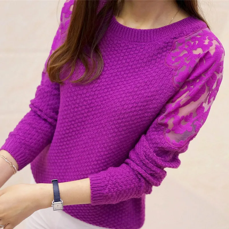 

new winter sweet Korean Ladies lace cuff slim slim turtleneck sweater knit female backing