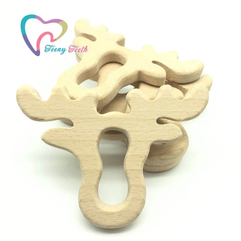 

Teeny Teeth 20 pcs Baby Beech Wood Moose Head Baby Crib Toy Teething Accessories DIY Making Wood Teething Pendants,Moose Head