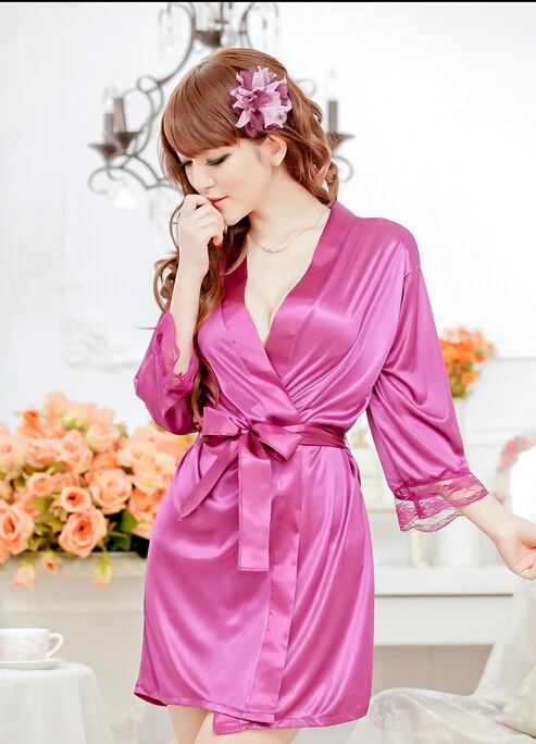 

Sexy kimono pajamas Evening Dress Ice Silk Robe Costume Women Underwear Lingerie Nightie Nightgown Exotic Apparel QF002-6