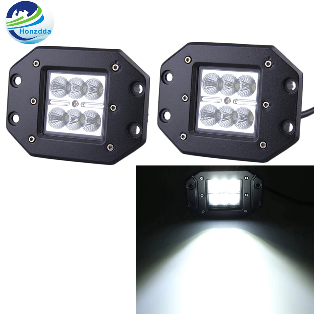 Honzdd 2pcs 18w 4Inch Flush Mount Led Work Flood Beam Daytime Running Light Offroad Truck Boat Atv Utv 12V 24V Car | Автомобили и