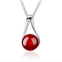cute red pearl female pendants necklace jewelry top quality silver plated choker neckalce for girl lady party bijou