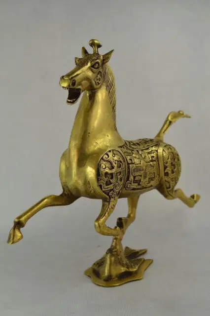 Китайский ручной резьбой латунь статуя лошади шагнул Ласточка | Дом и сад