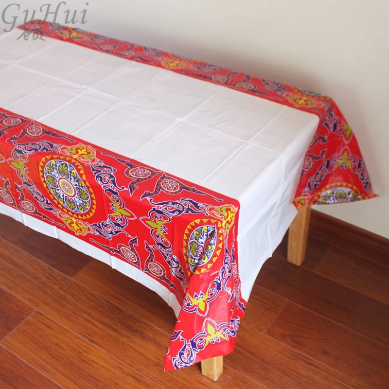 5Pcs 108X180cm Plastic Table Cloth Eid Rozah Festival Arabic Muslims Ramadan For Event Party Dining Decor Supplies Disposable | Дом и сад
