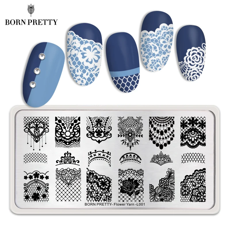 BORN PRETTY Lace серия ногтей штамповка пластины цветок Пряжа шаблон прямоугольный шаблон дизайн ногтей штамп пластины