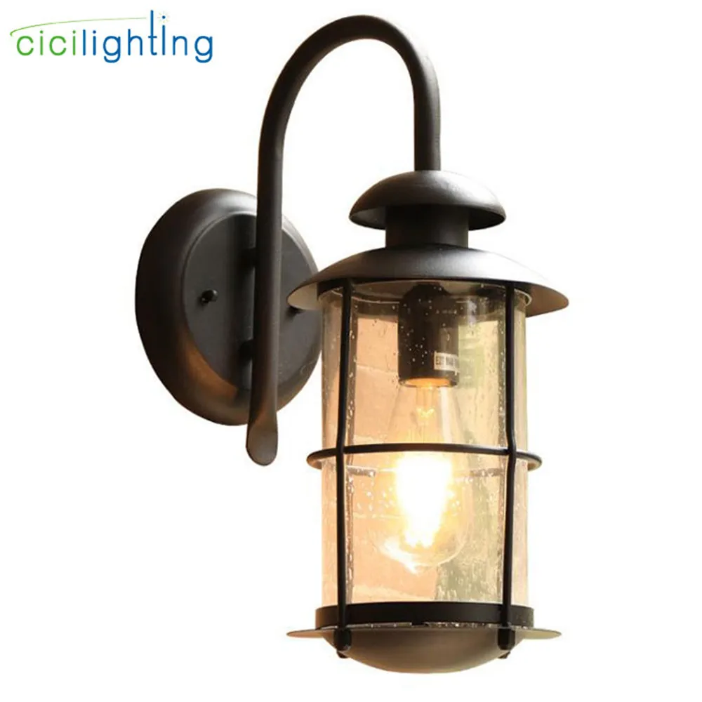 Outdoor Garden Porch Wall Lights,IP54 E27 100-240V Black Glass Shade Exterior Wall Sconces,Waterproof Lamp for Front Door Fence