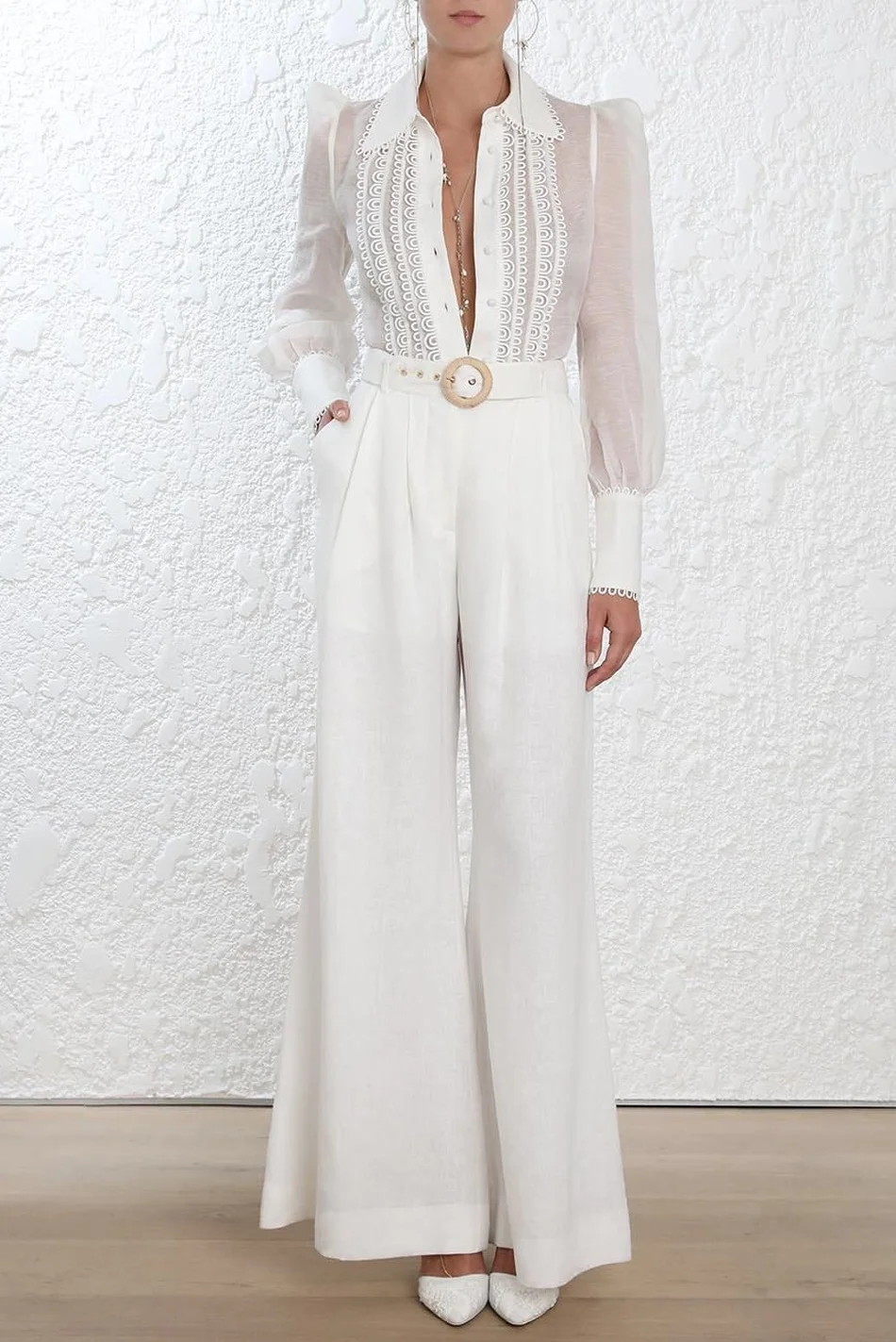 Amily. c 2018 Осенняя Офисная Женская белая блузка с длинным рукавом и длинные штаны