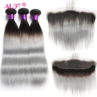 1b grey red blue ombre brazilian straight human hair bundles with frontal remy hair extensions with lace frontal closure