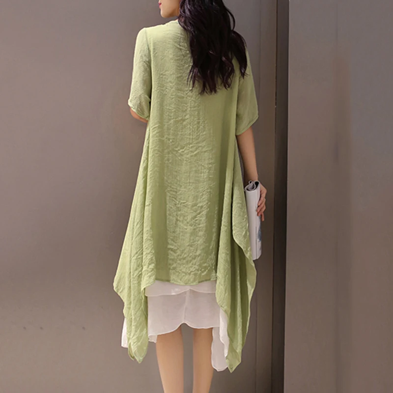 Женское платье кимоно из хлопка и льна больших размеров 3xl 4xl 5xl длинное без