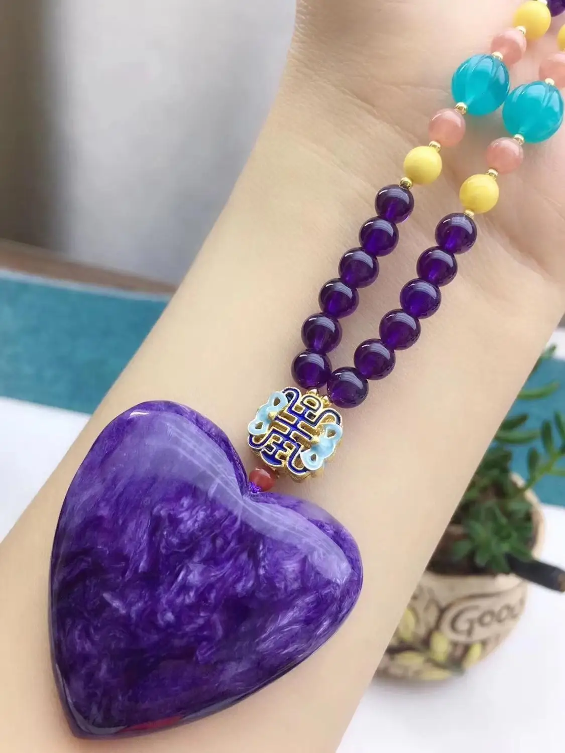Top Quality Natural Purple Charoite Gemstone Pendant Women Heart Love 41x41x11mm Charm Beads Jewelry Necklace Gift AAAAA | Украшения и