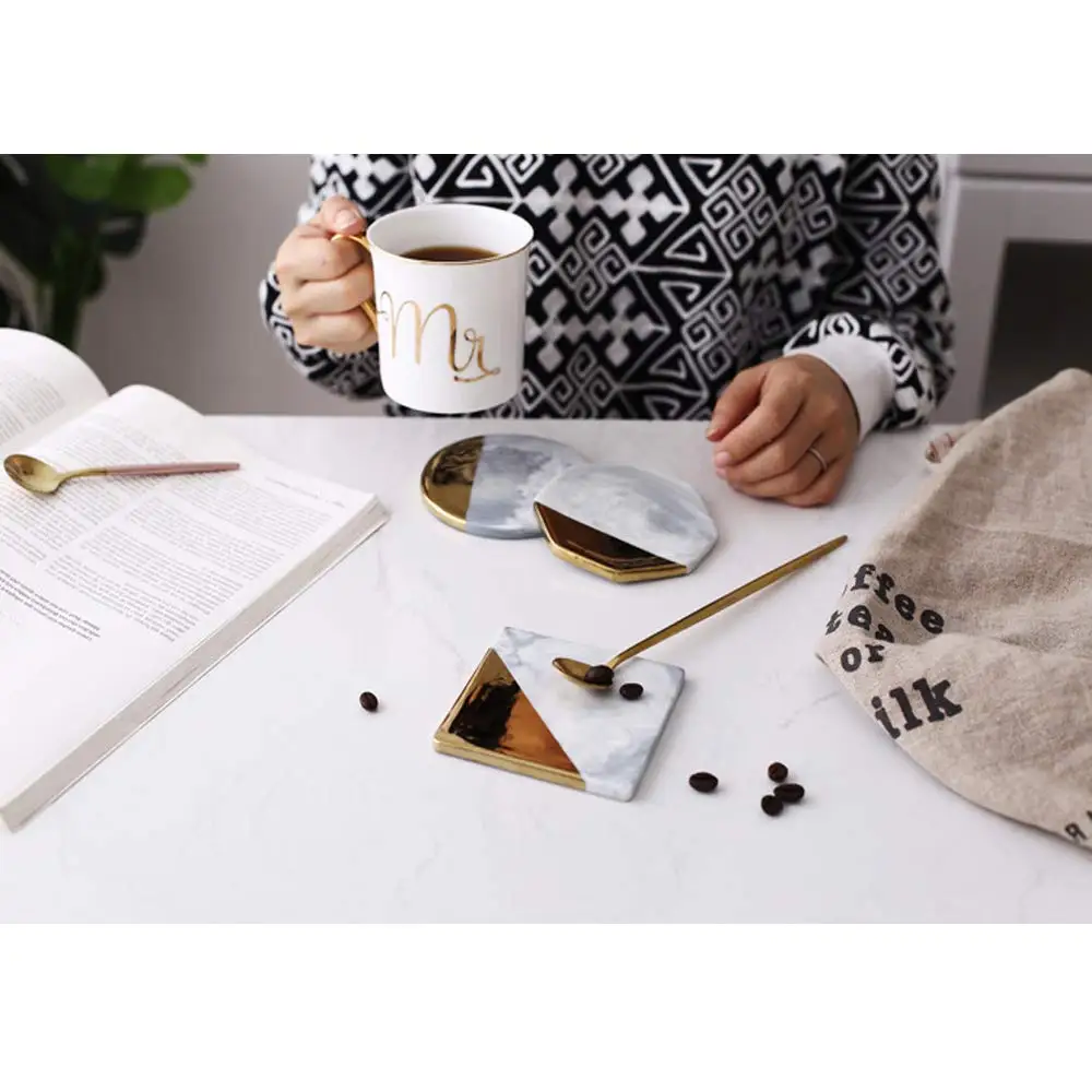 3 шт. керамические Мраморные Подставки под кофейные чашки коврики черные белые