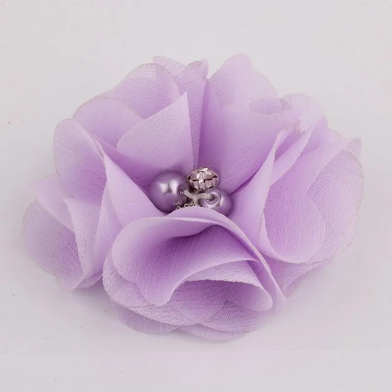 lavender 120 шт " 35 цветов милые шикарные шифоновые цветы со стразами жемчуг тканевый цветок для волос с зажимами для девочек аксессуары для волос - Цвет: lavender