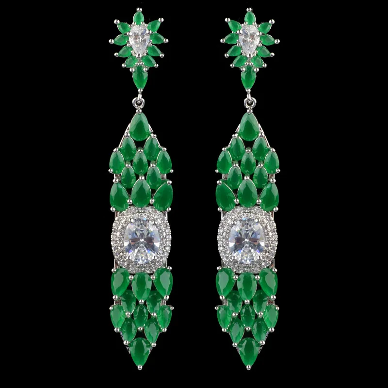 Женские серьги с зеленым молочным камнем модные дизайнерские длиной 6 см для