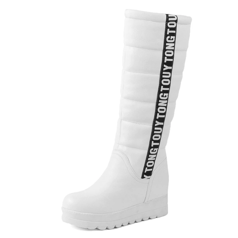 White REAVE CAT/новые женские зимние ботинки модные женские осенне-зимние теплые ботинки из PU искусственной кожи с круглым носком без шнуровки, женские туфли на платформе, высокие ботинки A838 - Цвет: White