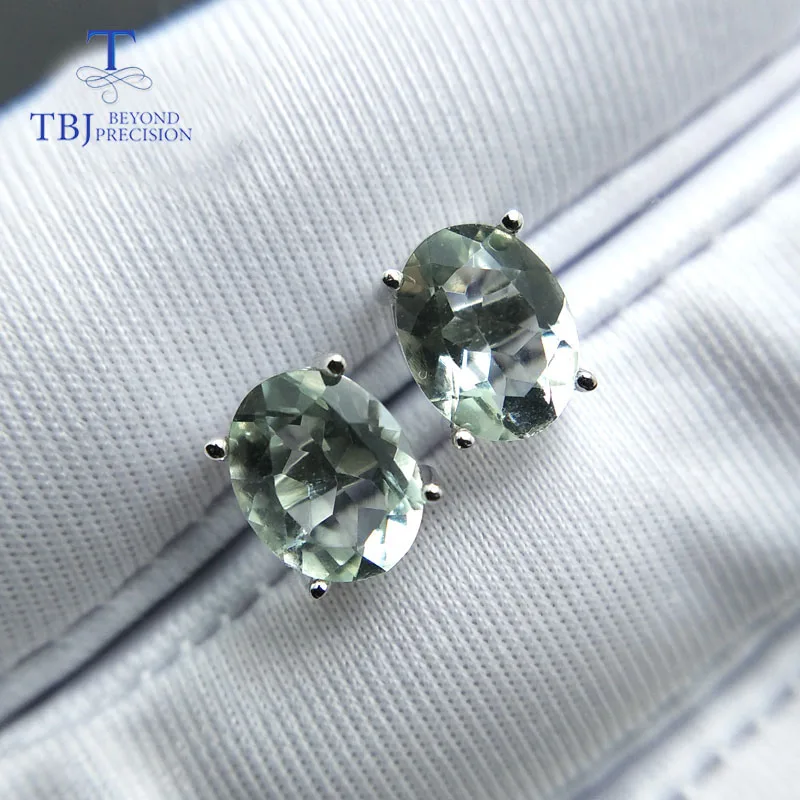 Женские классические серьги TBJ повседневные с натуральным зеленым аметистом 925