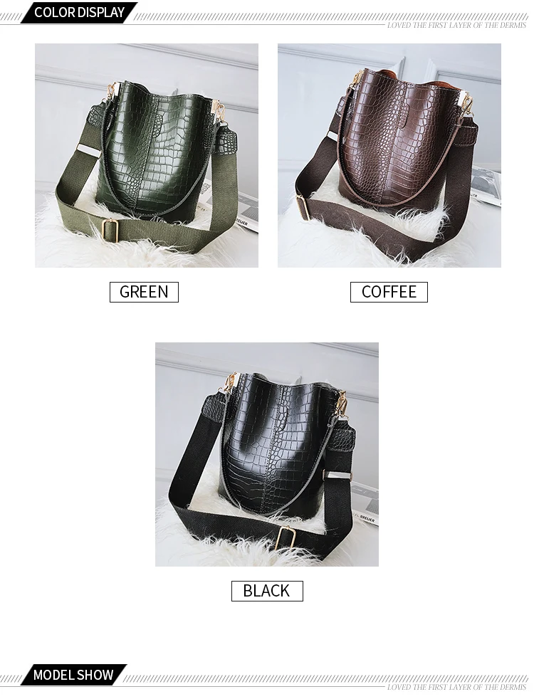 Large Capacity Alligator Bucket Bags Women Crocodile Pattern Handbag Casual Crocodile Shoulder Messenger Bags Ladies PU Purse