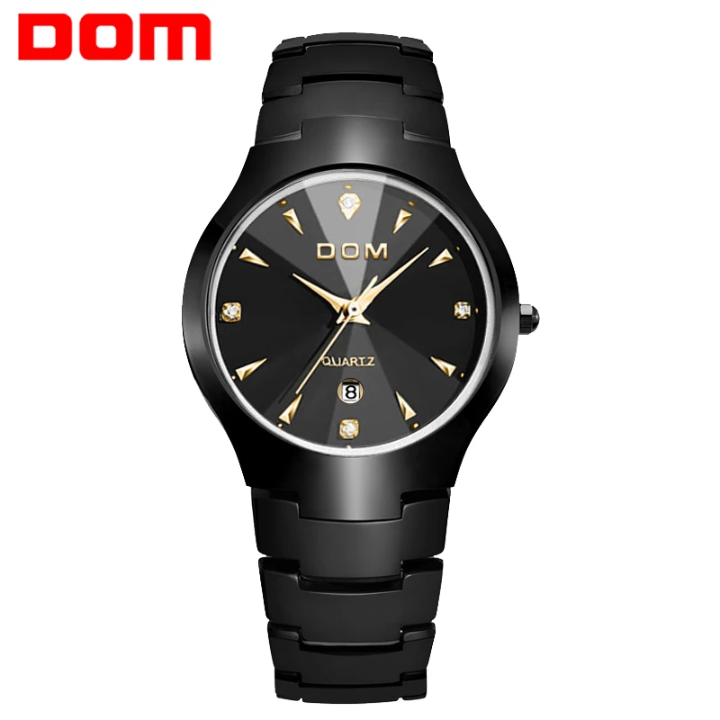 Man black gold DOM мужские часы модные трендовые часы из вольфрамовой стали водонепроницаемые кварцевые часы мужские W-698-1M - Цвет: Man black gold