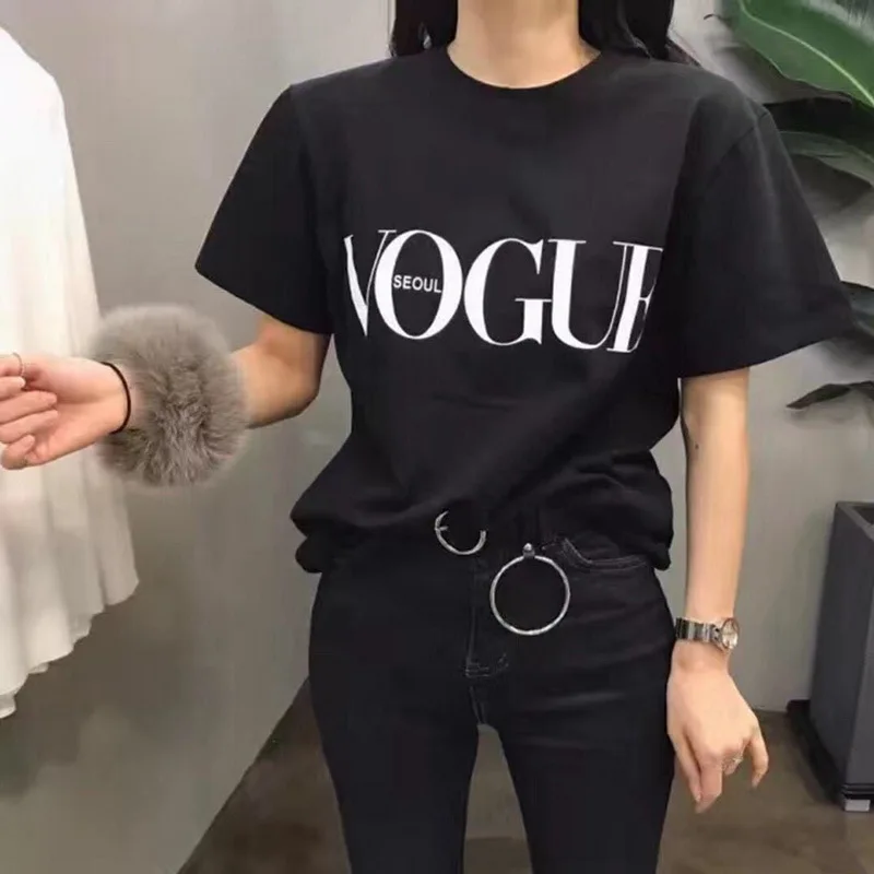 Женская футболка с принтом VOGUE Повседневная Свободная короткими рукавами и
